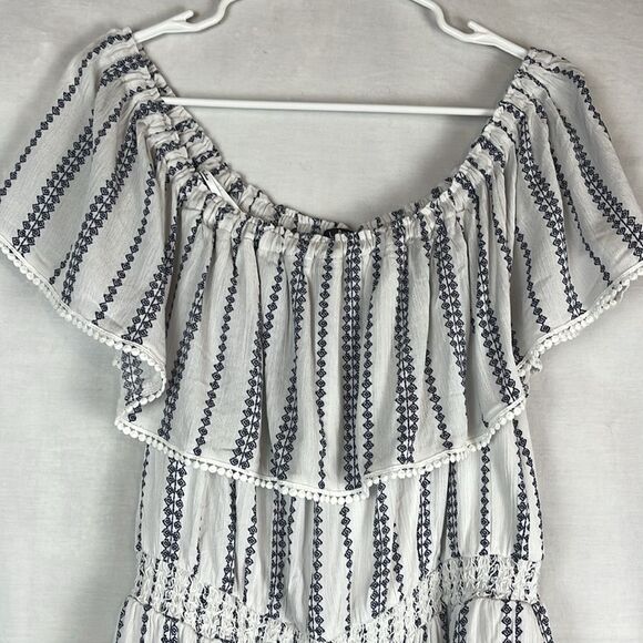 NWT Lulus Blue and White Off the Shoulder Romper - Picture 4 of 7